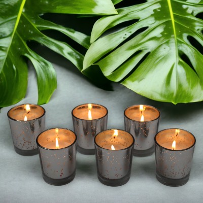 Hosley Jasmine Fragrance Glass Votive Candles Silver Mercury Perfect for Home Decor Candle(Silver, Pack of 6)