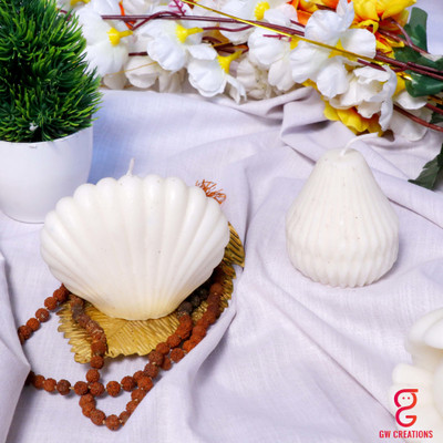 GW Creations Scented Candle Close Shell & Pear Mogra Candle(White, Pack of 2)