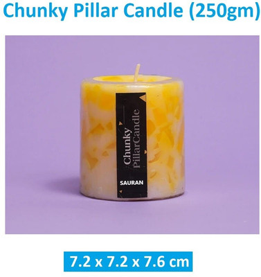 Sauran Small Pillar Candle Candle(Yellow, Pack of 1)