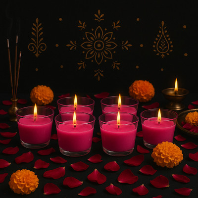 NanoX Rose Glass scentes candles for Diwali/Decoration/Pooja Candle(Pink, Pack of 6)
