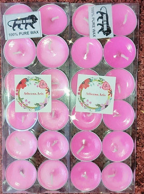 AtheenaAris Set of 24 Rose Scented Hand Pour Tea Light Candle - 3 hours burn time Candle(Pink, Pack of 24)