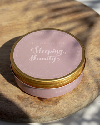 The Umbrella Store Luxury Gold Tin Scented Candle, Organic Soy Wax Scented Candle with Wooden Wick- Sleeping Beauty Candle(Pink, Pack of 1)