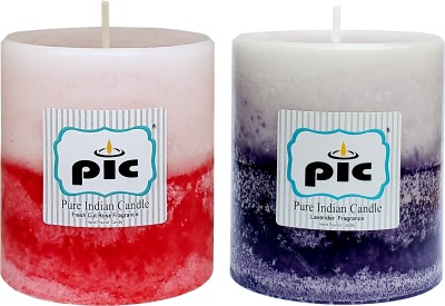 PIC Handpourd Scented Two Tone Mottle Wax Pillar Candle(Multicolor, Pack of 2)