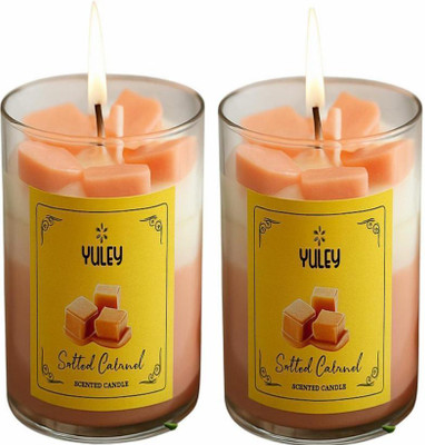 YULEY Salted Caramel Candles 150g – Long Lasting, Non-Toxic Glass Jars, Pack of 2 Candle(Yellow, Pack of 2)