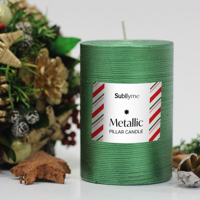 Subllyme Metallic Pillar Candle(Green, Pack of 1)