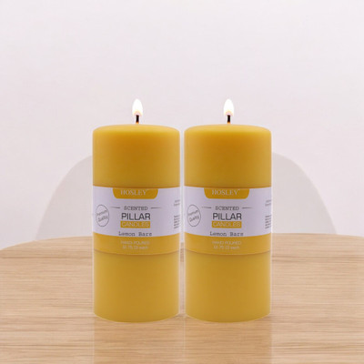 Hosley Lemon Bar Fragrance Soy & Paraffin Wax Candles|90 Hours Burn Time|6 Inch Candle(Yellow, Pack of 2)