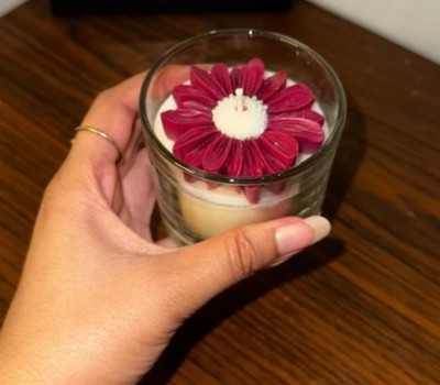DAKSHITA Handcrafted Floral Scented Designer Jar Candle Candle(Maroon, Pack of 1)
