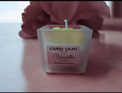 SCENTORA NEW25_Mini heart vanilla scented frosted white votive candle Candle(White, Yellow, Pack of 1)