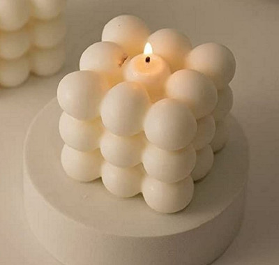 Freebies Bubble Cube Candle – Decorative Scented Wax Block for Home & Gifts Pack of 1 Candle(White, Pack of 1)