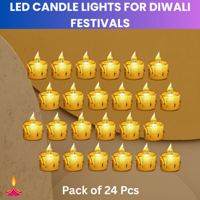 Guggu LED Candle Diya, Electric Flameless Crystal Candle Light For Home DecorationD422 Candle(Yellow, Pack of 24)