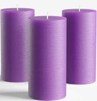 Shraddha Creation Round Rose Scented Purple Pillar, Set Of 3 Candle(Purple, Pack of 3)