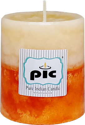 PIC Handpourd Pomelo Scented Two Tone Mottle Wax Pillar Candle(Orange, Pack of 1)