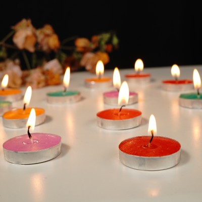 Manogyam 100 UNCENTED TEA LIGHT MULTICOLOUR Candle(Multicolor, Pack of 100)