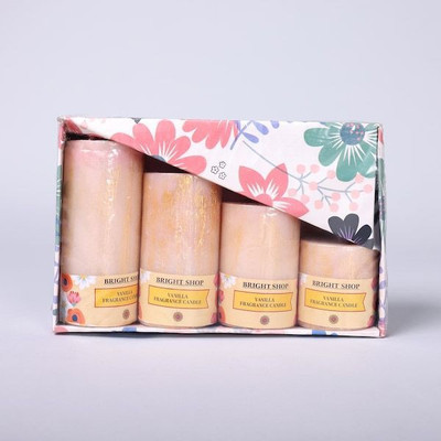 Jimkia Scented Pillar Candle Vanilla Fragrance For Diwali Home New Year & Christmas Candle(White, Pack of 4)