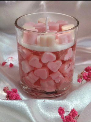 Candllight Mini pink heart rose scented soy wax candle jar Candle(Pink, White, Pack of 1)