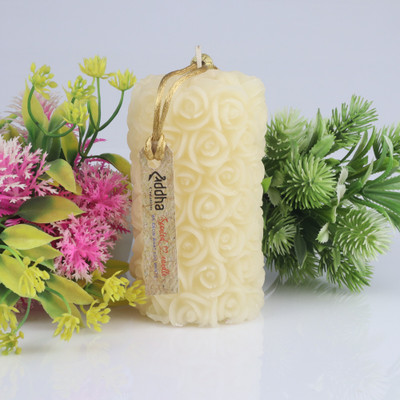 Shraddha Creation Coconut Vanilla Scented Rose Crafted Pillar Candles, White, Pack of 1 Candle(White, Pack of 1)
