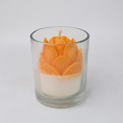 SAIVAR BLOSSOMS Lotus Candle in Glass | Long-Lasting Fragrance Candle(Orange, Pack of 2)