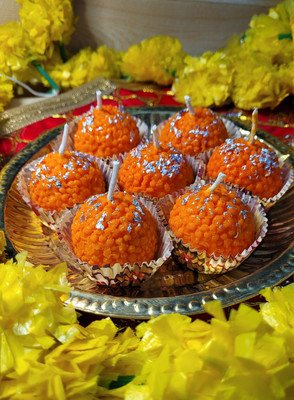 Mitti Roots Ladoo Candles Set of 4 Candle(Orange, Pack of 4)