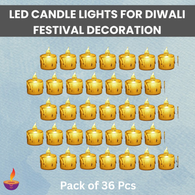Guggu LED Candle Diyas Electric Flameless Crystal Candle Light For Home DecorationE462 Candle(Yellow, Pack of 36)