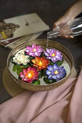 KRISHNA Sensor Floating Diya Flameless LED Lotus Tea Lights for Diwali Water Bowl Candle(Multicolor, Pack of 6)
