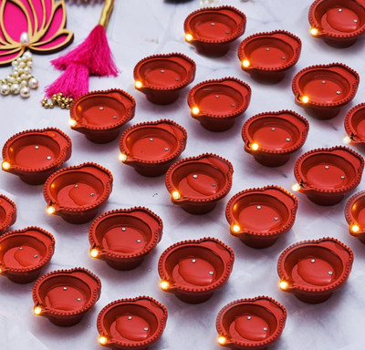Sajo Fashion Water Sensor Diya Set pack of 30 Plastic (Pack of 30) Table Diya Set(Height: 1.5 inch)