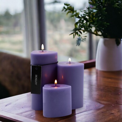 Hosley Purple Color Heart Shape Scented Pillar Candle set, Pack of 3 Different Sizes, for Gifting, Valentineday Gift, decoration and festive Candle(Purple, Pack of 3)