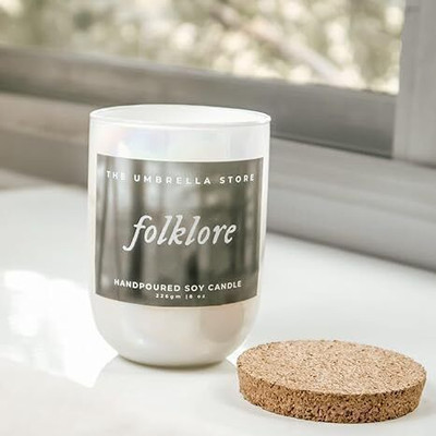 The Umbrella Store Folklore Candle for Aromatherapy, Soy Wax with Wooden Wick (Folklore) Candle(White, Pack of 1)