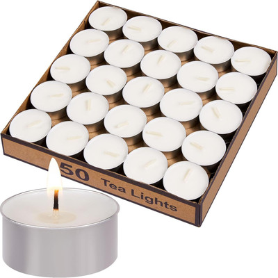 Prezzie Villa Pack of 50 unscented tealight candles white Candle(Multicolor, Pack of 50)