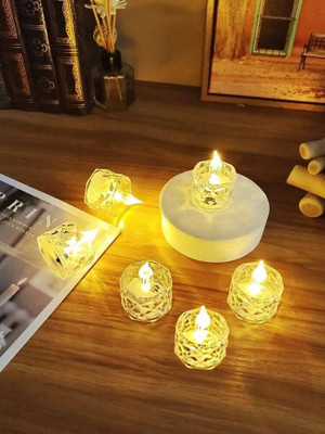 KIZJORYA Smokeless LED Diya Lights, Crystal Candle for Home Decor, Diwali Festivals Candle(Yellow, Pack of 12)
