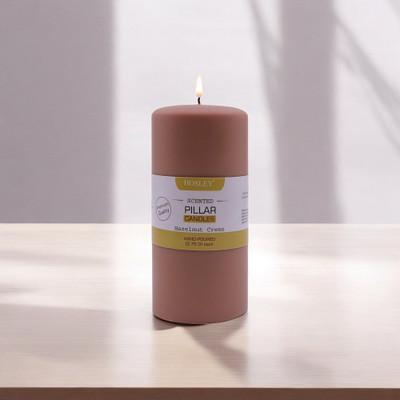 Hosley Hazelnut Creme Fragrance Soy & Paraffin Wax Candles|90 Hours Burning Time|6 Inch Candle(Beige, Pack of 1)