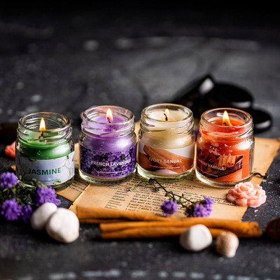Aman PACK of 10 SCENTED CANDLE 40ml JAR Candle(White, Pack of 10)
