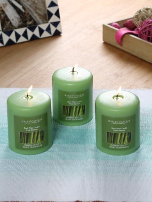 Hosley Fresh Bamboo Fragrance Soy & Paraffin Wax Candles|45 Hours Burn Time|3 Inch Candle(Green, Pack of 3)
