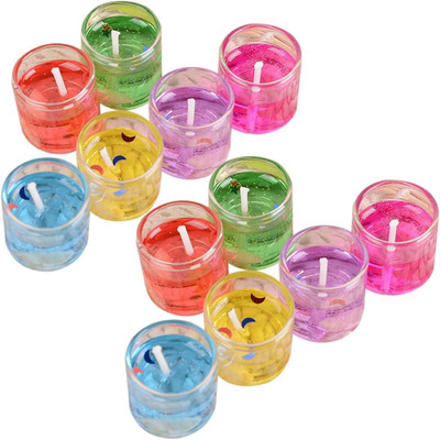 Aile Craft Unscented Gel Candles Tealights Aromatherapy Candles Smokeless Glass Gel Candles Candle(Multicolor, Pack of 12)