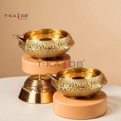 T-KA108 Kuber Diya Brass Oil Lamp Traditional Deepaks for Puja, Diwali, Home Temple Brass (Pack of 2) Table Diya(Height: 1.5 inch)
