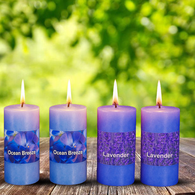 PeepalComm High Scented Wax Fragrance Pillar Candle Set of 4 (2 Lav+2 Ocean Breeze) Candle(Multicolor, Pack of 4)