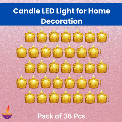 Guggu LED Candle Diyas Electric Flameless Crystal Candle Light For Home DecorationE92 Candle(Yellow, Pack of 36)