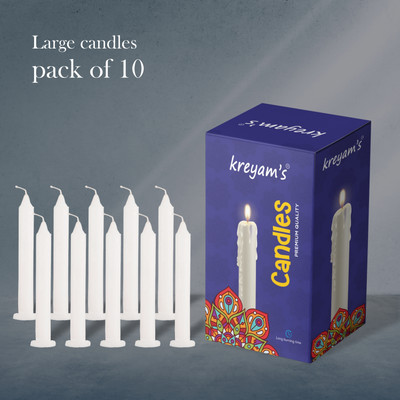 Kreyam's White Candles Long Burning for Outdoor, Camping, Emergency, Survival - 10 Pack Candle(White, Pack of 10)