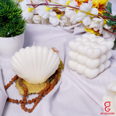 GW Creations Scented Candle Close Shell & Heart Cube Mogra Candle(White, Pack of 2)
