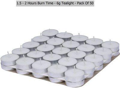 True Décor True Decor 1.5-2 Hrs Burning White Unscented Tealight Candles Pack Of 50 Candle(White, Pack of 50)