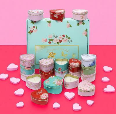 INVITEKARO Decorative Heart-Shaped Scented Soy Wax Candles in Mandala Tin Container Candle(Multicolor, Pack of 1)