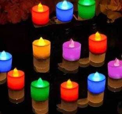RIFOF Multicolored Smokeless Battery Operated LED Candles Candle(Multicolor, Pack of 12)