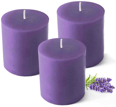Pure Source India Scented Lavender 3X3 Inch Pillar Candle(Purple, Pack of 3)