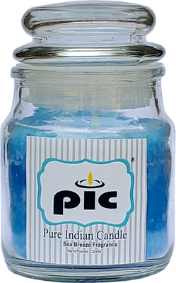 PIC Handpourd Sea Breez Scented Jar Wax Candle(Blue, Pack of 1)