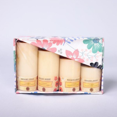 Bright Shop Scented Pillar Candle Jasmine Fragrance For Diwali Home New Year & Fragrance Candle(White, Pack of 4)