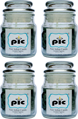 PIC Handpourd Cinnamon Scented Jar Wax Candle(Black, Pack of 4)