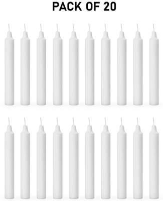 VERMAJI Unscented Pure Wax Stick Candle Pack of 20 Candle(White, Pack of 20)