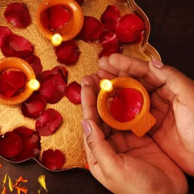 Heaven Decor Water Sensor Led Light Diyas/Deepak Festive Decor (Brown, Pack of 12) Candle(Brown, Pack of 12)