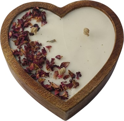 Sidhatv Heart Shape Wooden Jar Soy Wax Candle(Brown, White, Pack of 1)