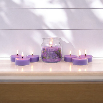 Hosley Lavender Fields Fragrance Jar with Scented Tealights|Burn Time 15 Hours Candle(Purple, Pack of 7)