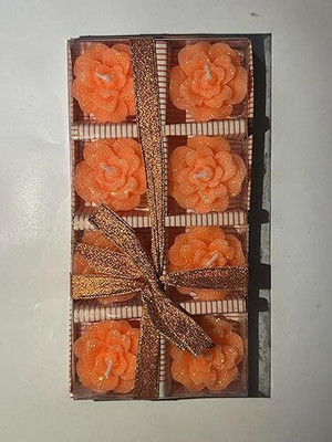 Evoke Decorative Flower-Shaped Floating Candles with Gift Box Candle(Orange, Pack of 8)